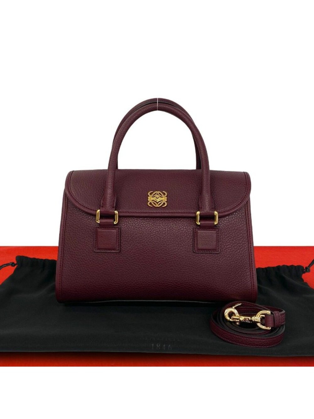 Loewe Anagram Logo Leather 2-Way Mini Tote Shoulder Bag Bordeaux